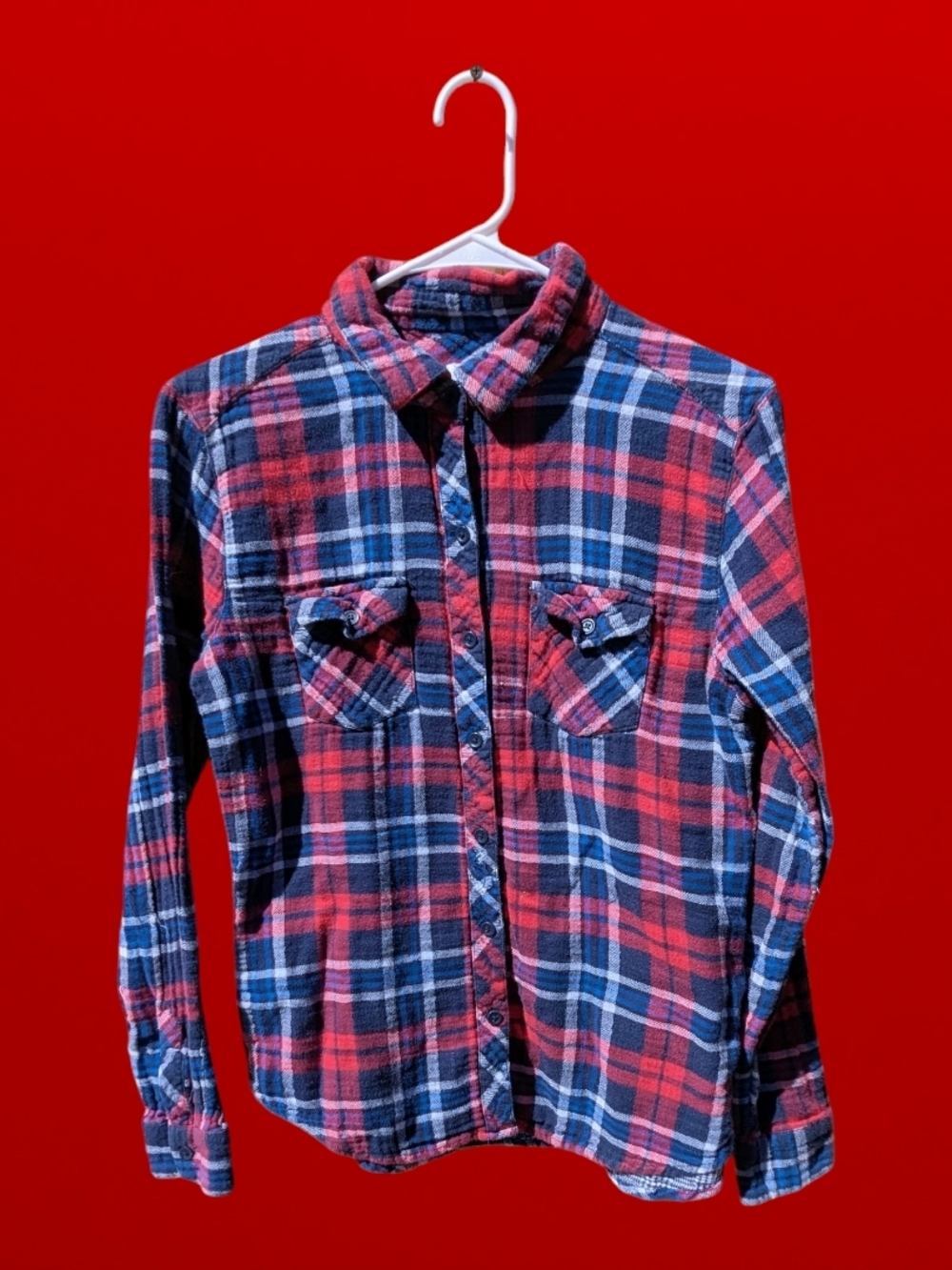Boys beachlunchlounge Red and Navy Plaid Flannel Button Down Shirt